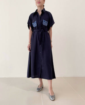 Lana Dress in Navy with Blue Yakan - image