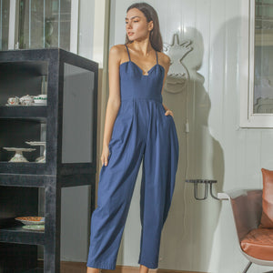 Sweetheart Baggy Jumpsuit in French Navy Linen - image