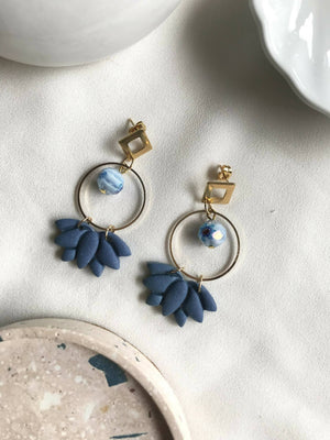 Blue Lotus Polymer Clay Earrings - image