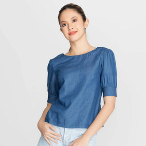 Puff Sleeve V-back Top - image