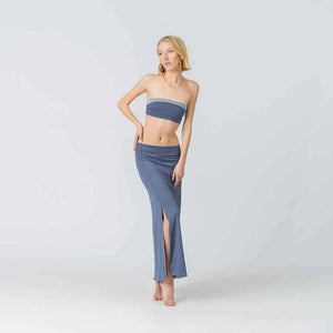 Reversible Boobtube Mini Top in Dusty Blues Bamboo - image
