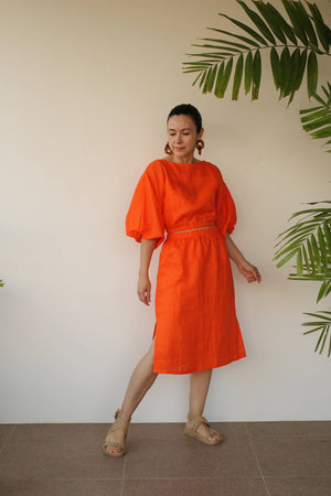 Teresa Linen Top & Skirt Set in Orange - image