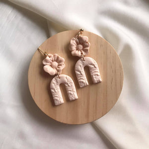 Buttermilk Floral Arc Clay Earrings - image