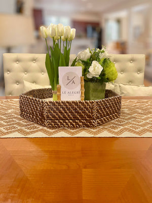 Diagonal wicker tray with intricate pearlized in lay - image