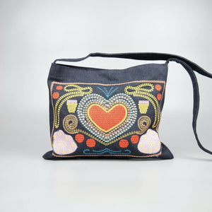 Graphic Heart on Small Dark Denim Sling Bag - image