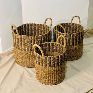 Abaca Striped Basket with Handles - image