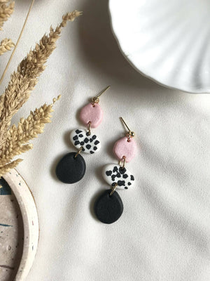Pink and Black Terrazzo Polymer Clay Earrings - image