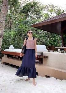 Lia Dress in Navy with Rosewood Habol Negerense - image