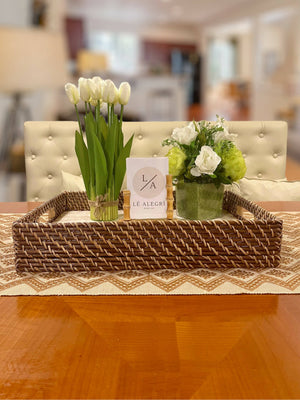 Rectangle wicker tray with intricate pearlized in lay - image