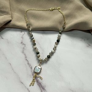 Handknotted 6mm Necklace w pearl charm - image