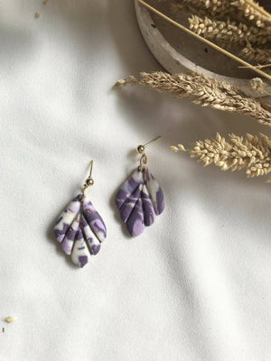 Purple Marble Leaf Polymer Clay Earrings - image