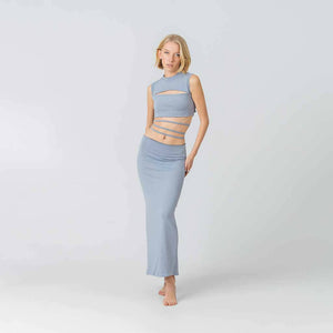 Reversible Odyssey Maxi Skirt in Dusty Blues Bamboo - image
